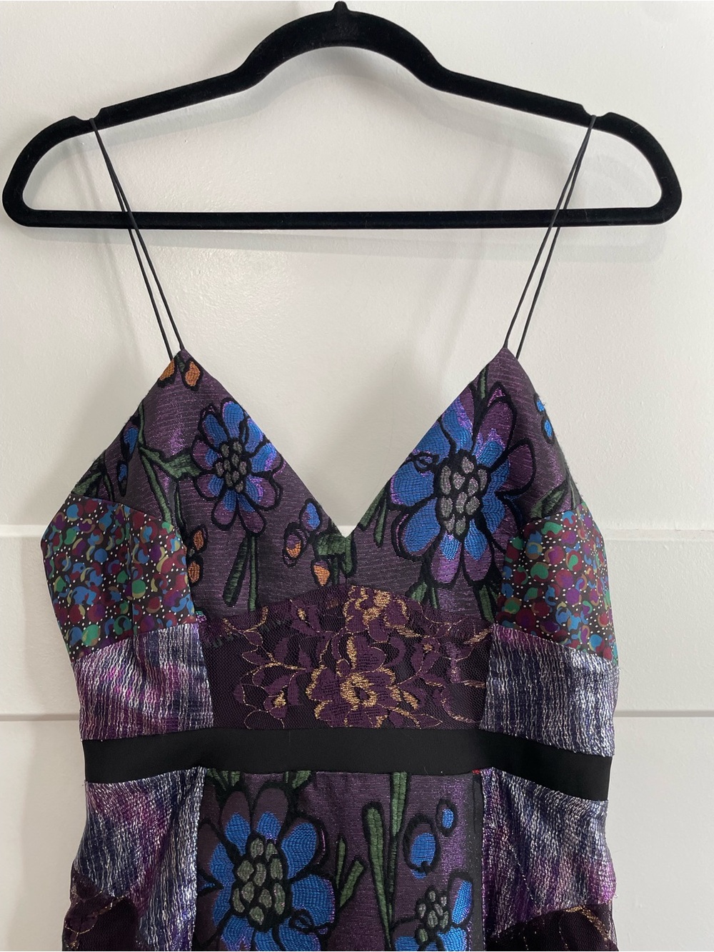 Cynthia Rowley NWT Floral Jacquard Cocktail Dress Size 8 Velvet Waist A-Line - Picture 3 of 8